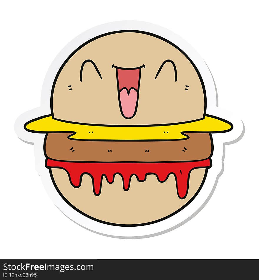 sticker of a cartoon happy burger