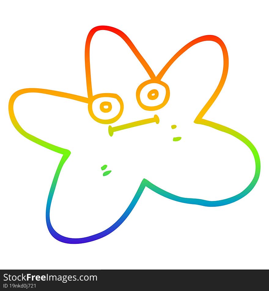 rainbow gradient line drawing of a cartoon star fish