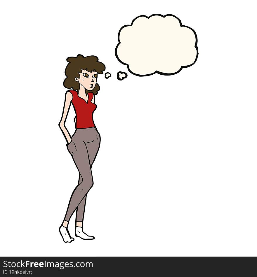 cartoon pretty woman  with thought bubble