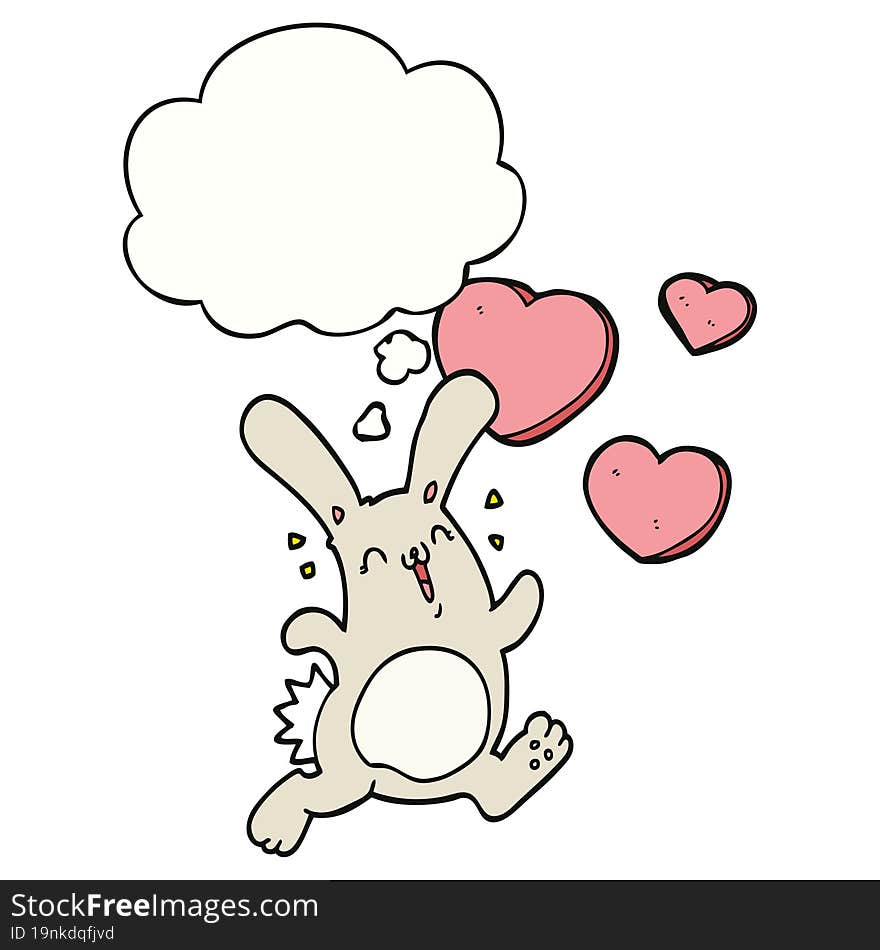 cartoon rabbit in love with thought bubble. cartoon rabbit in love with thought bubble