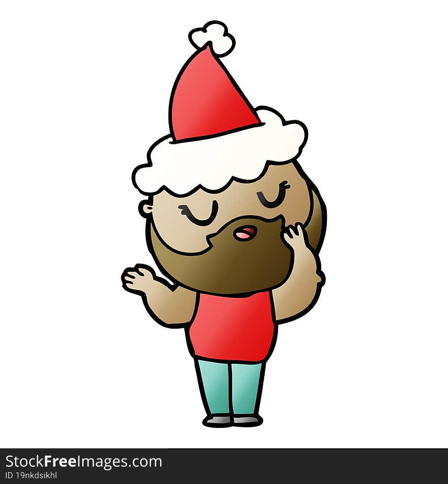 gradient cartoon of a man with beard wearing santa hat