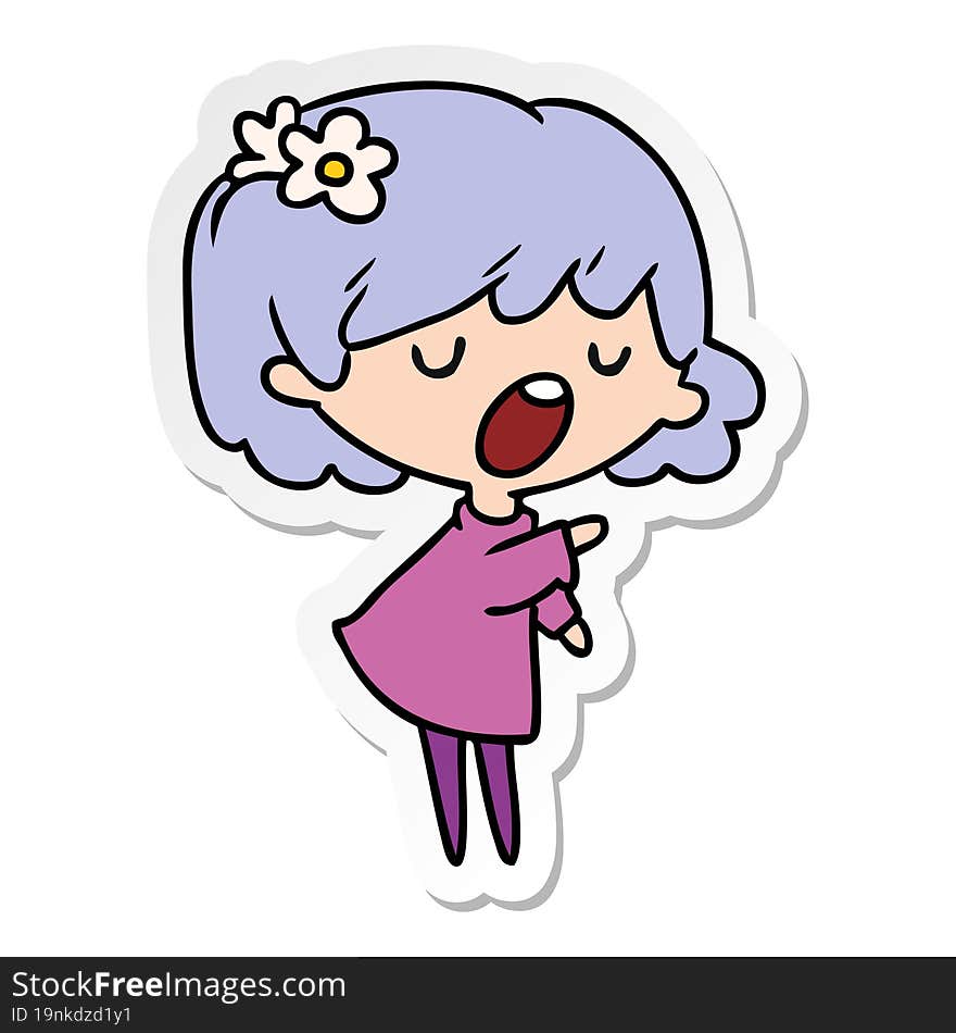 Sticker Cartoon Of A Cute Kawaii Girl