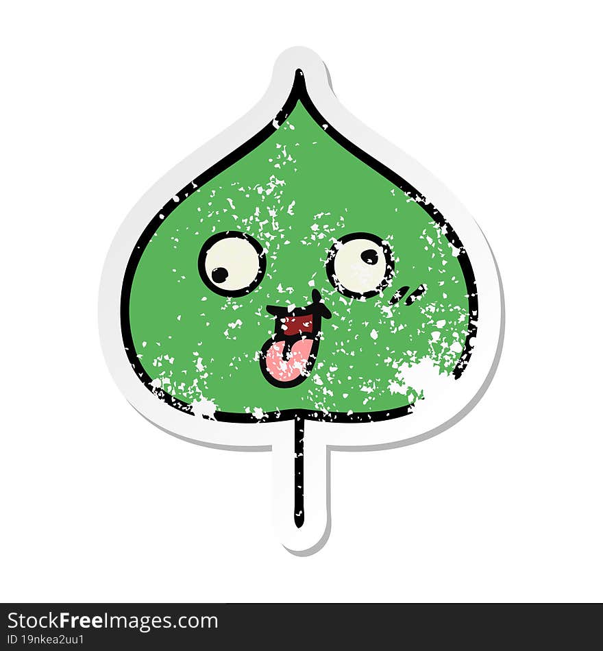 distressed sticker of a cute cartoon expressional leaf