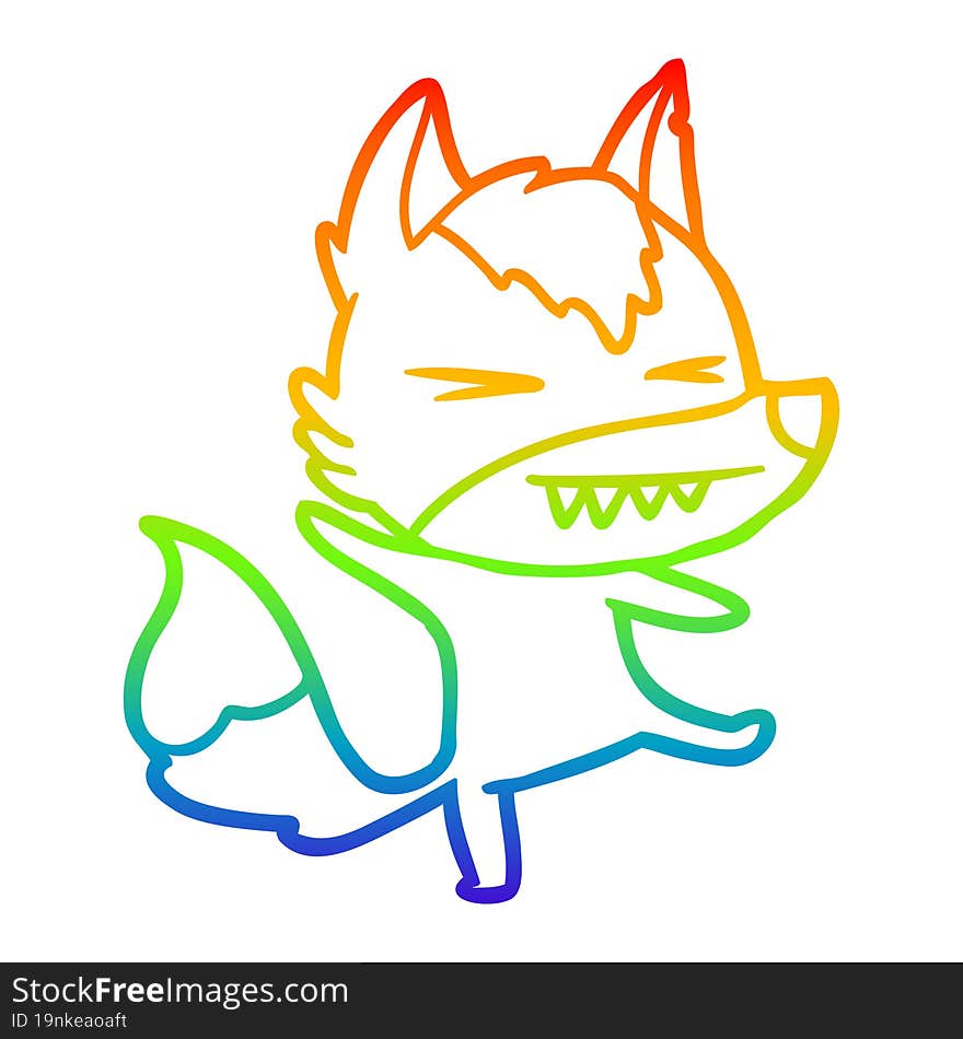 rainbow gradient line drawing of a angry wolf cartoon