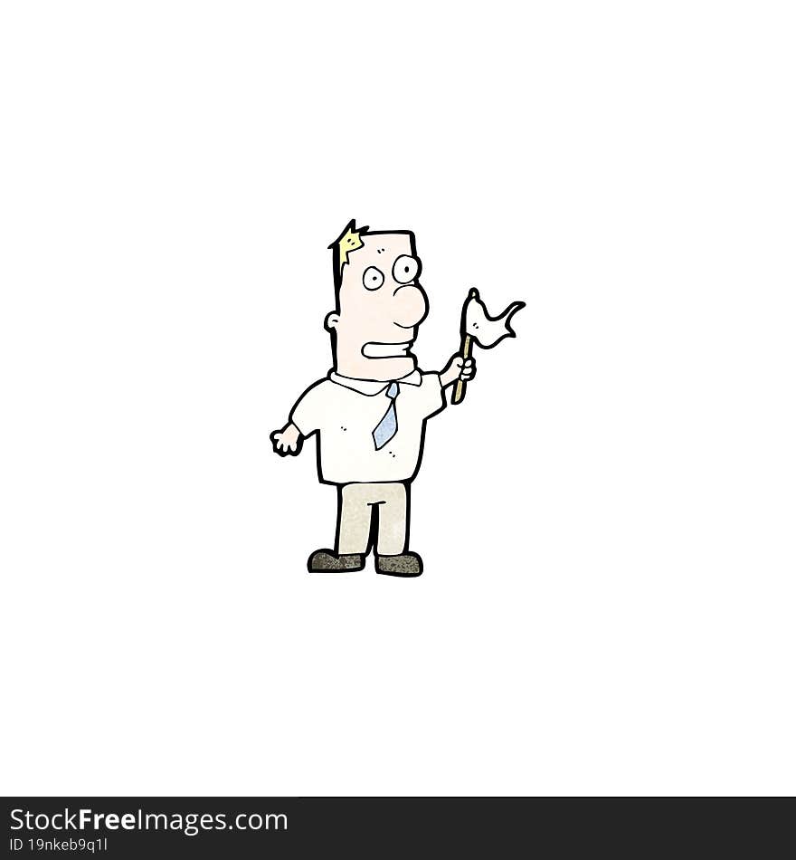 cartoon man waving white flag