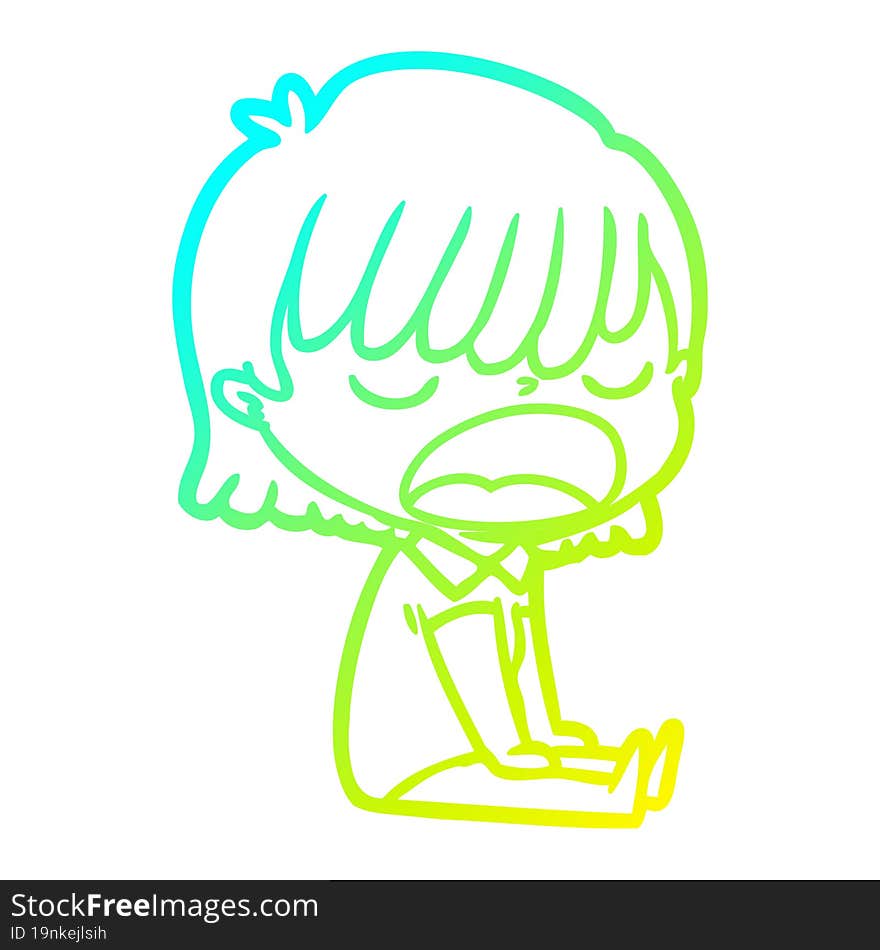 cold gradient line drawing cartoon woman talking loudly