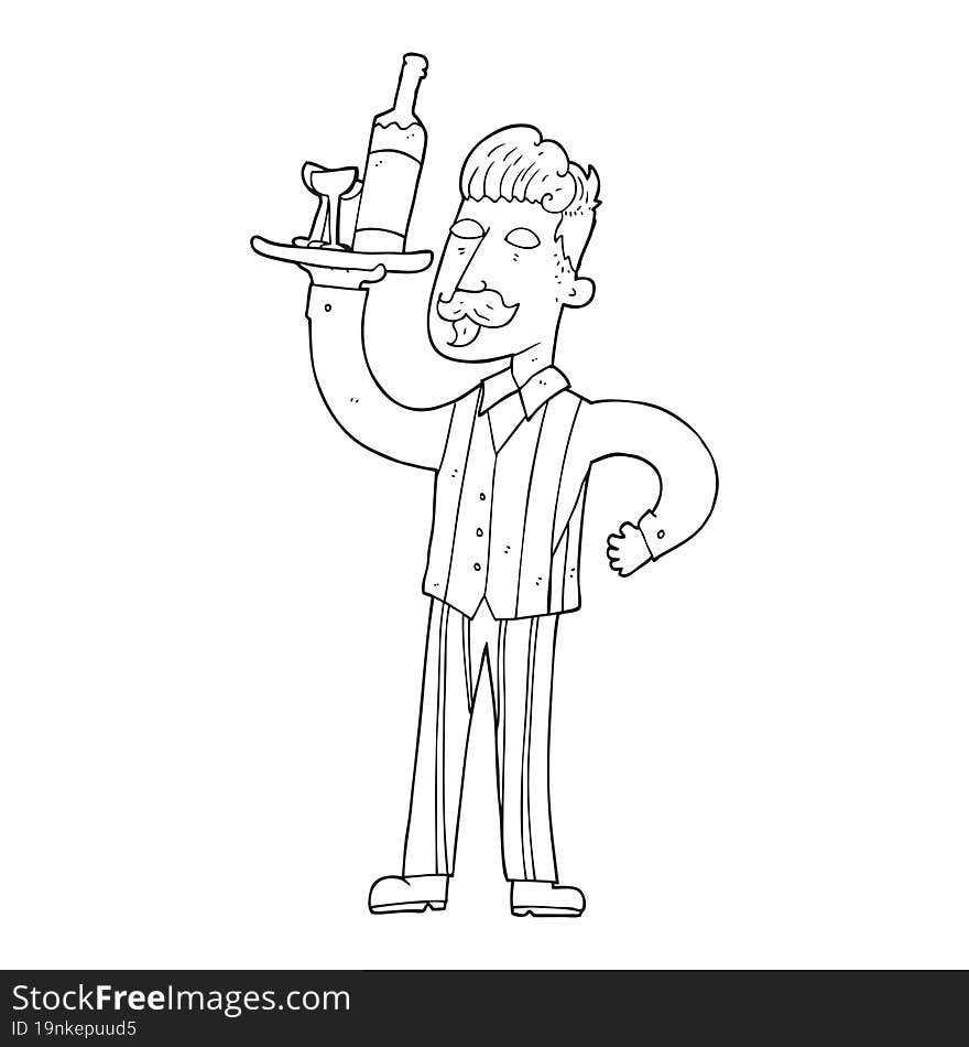 Black And White Cartoon Waiter