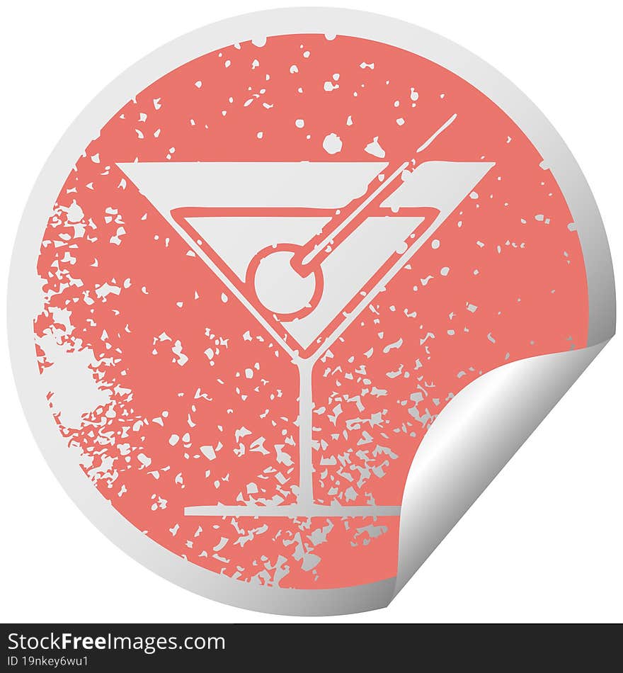 distressed circular peeling sticker symbol of a fancy cocktail