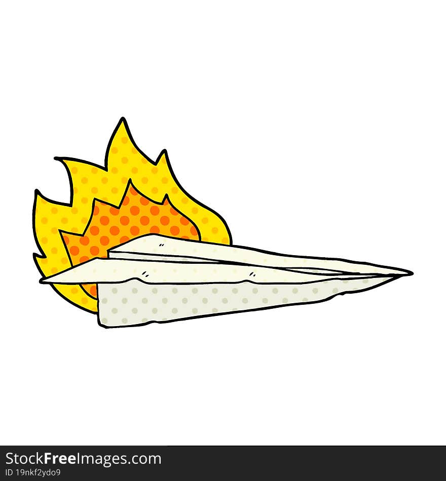 cartoon burning paper airplane. cartoon burning paper airplane