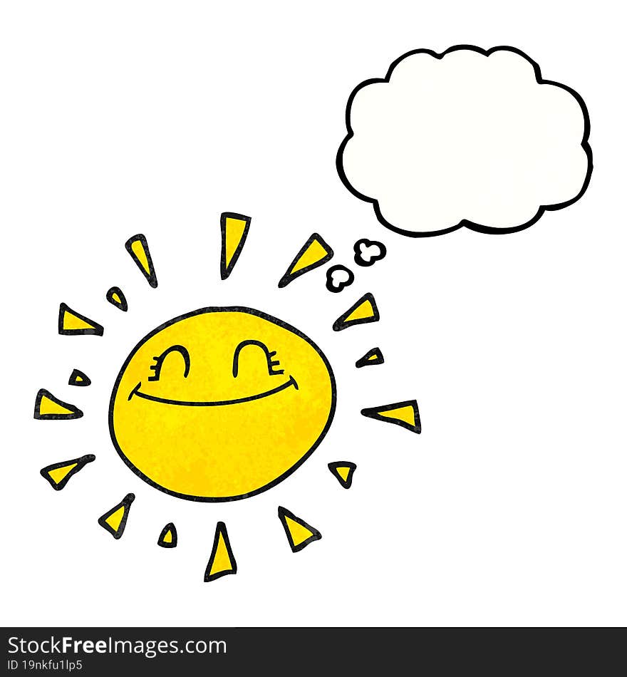 happy freehand drawn thought bubble textured cartoon sun. happy freehand drawn thought bubble textured cartoon sun