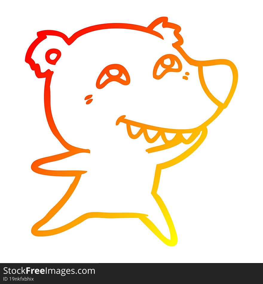 warm gradient line drawing cartoon bear showing teeth