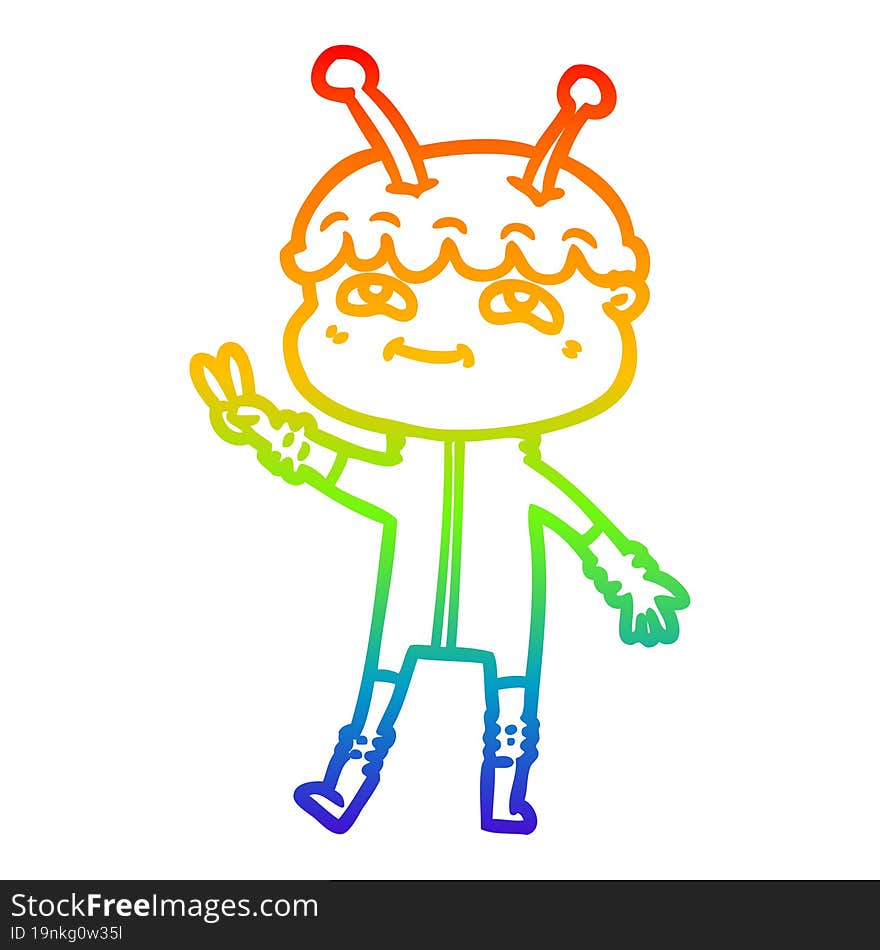 rainbow gradient line drawing friendly cartoon spaceman