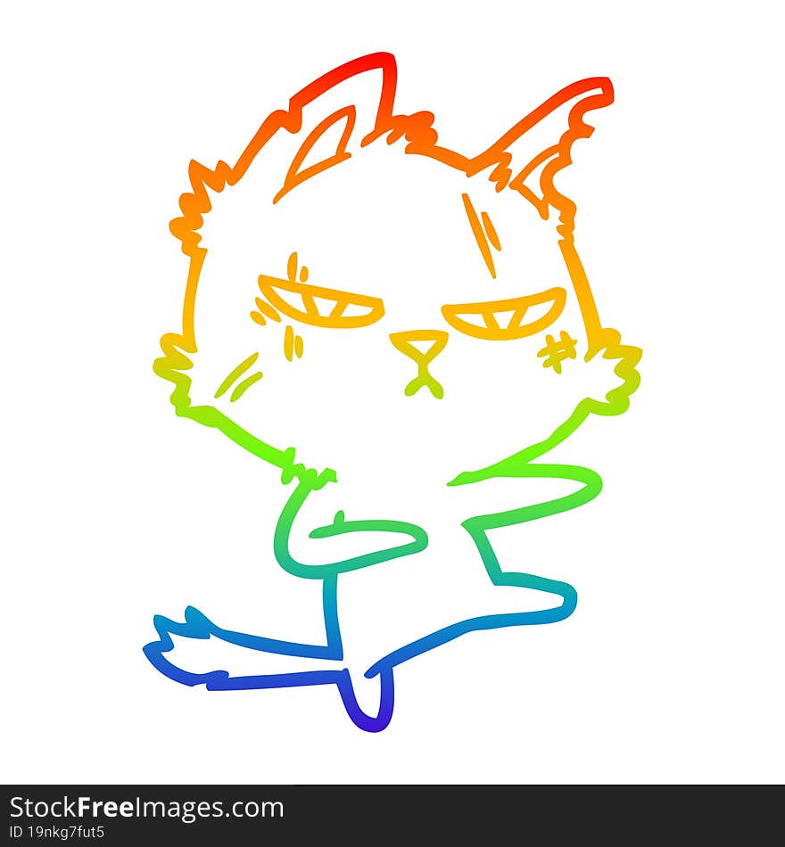 Rainbow Gradient Line Drawing Tough Cartoon Cat