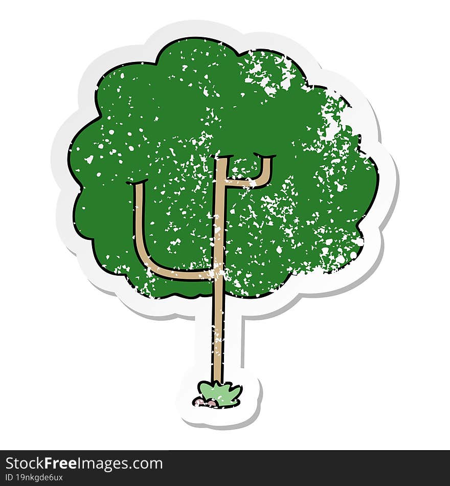 distressed sticker of a quirky hand drawn cartoon tree