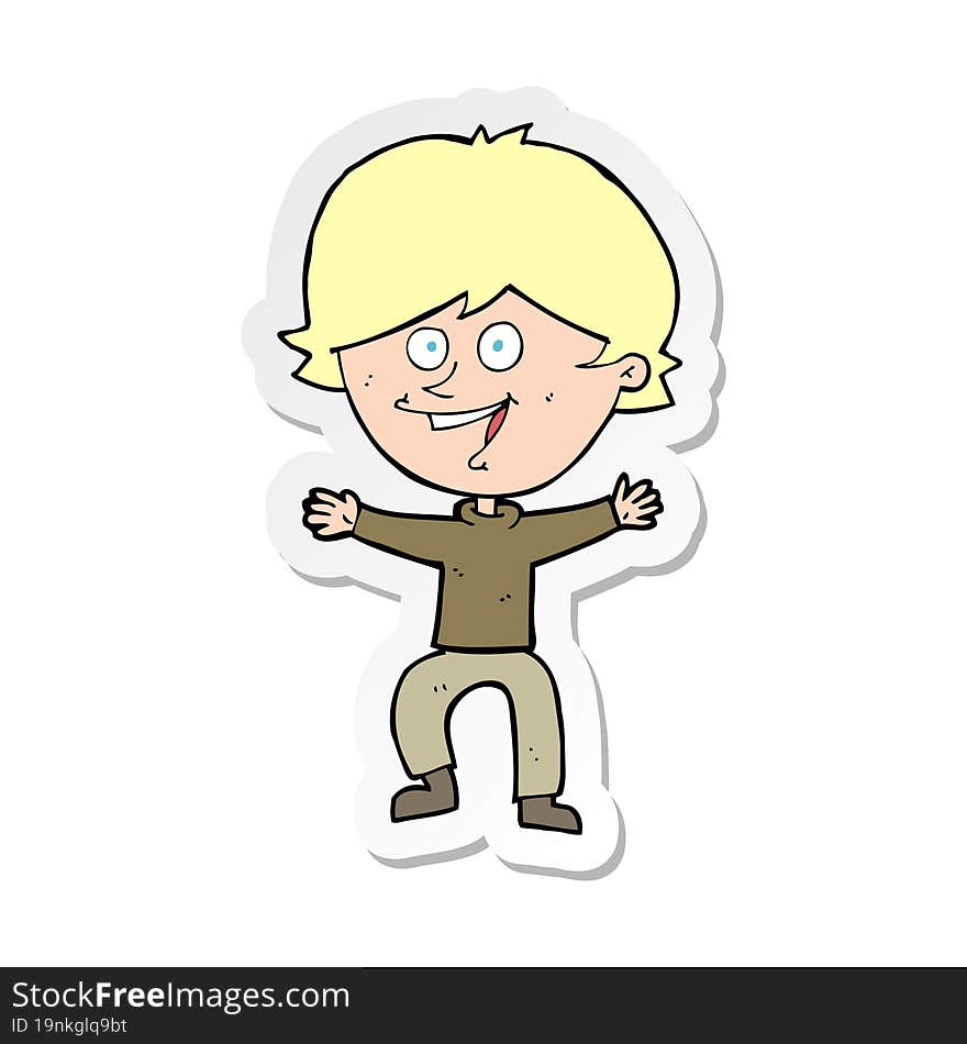 sticker of a cartoon happy boy laughing