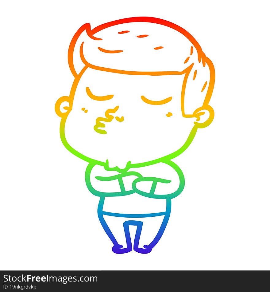 rainbow gradient line drawing of a cartoon model guy pouting