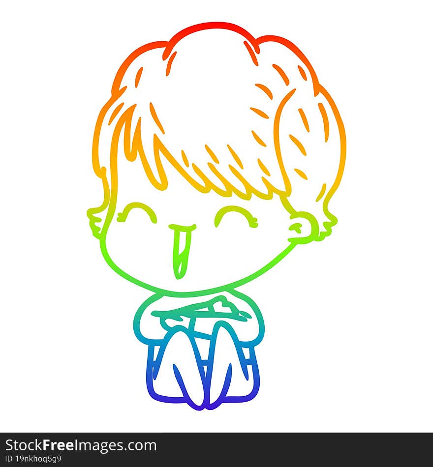 rainbow gradient line drawing cartoon laughing woman