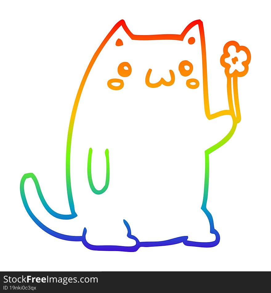 rainbow gradient line drawing of a cute cartoon cat