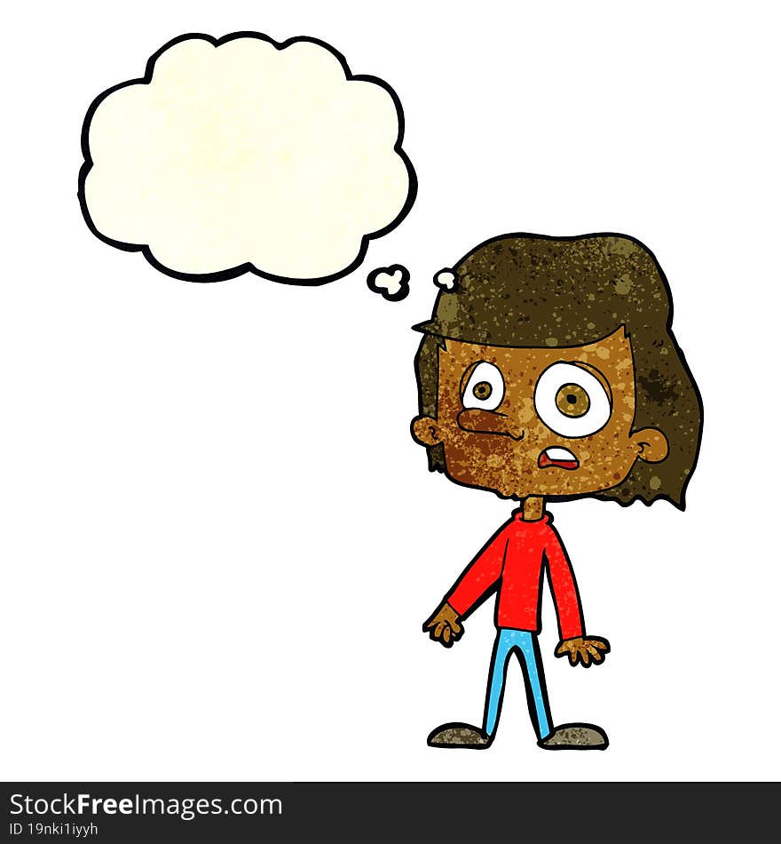 cartoon worried boy with thought bubble