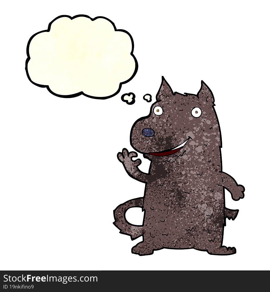 cartoon happy dog with thought bubble