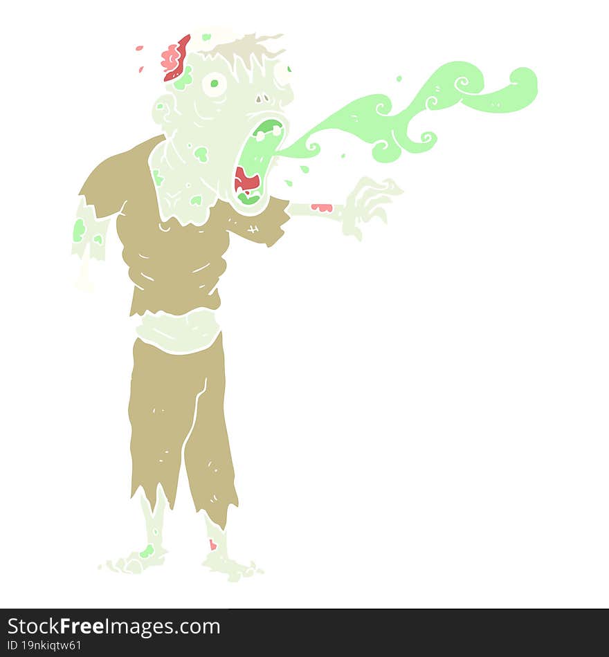 flat color illustration of a cartoon gross zombie