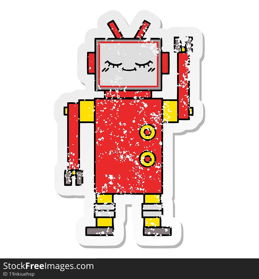 distressed sticker of a cute cartoon robot