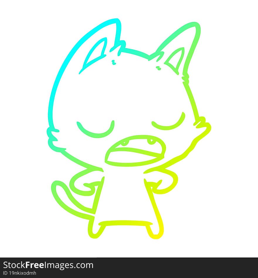 cold gradient line drawing talking cat cartoon