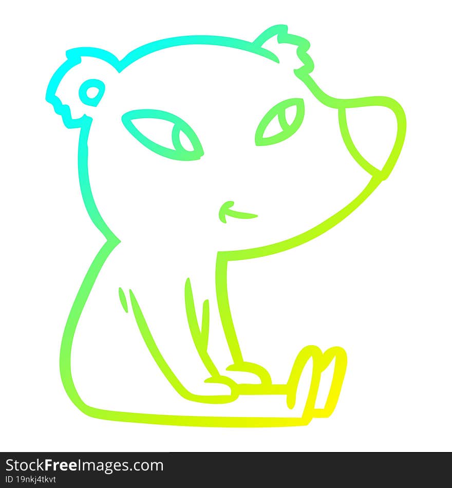 cold gradient line drawing cute cartoon bear sitting