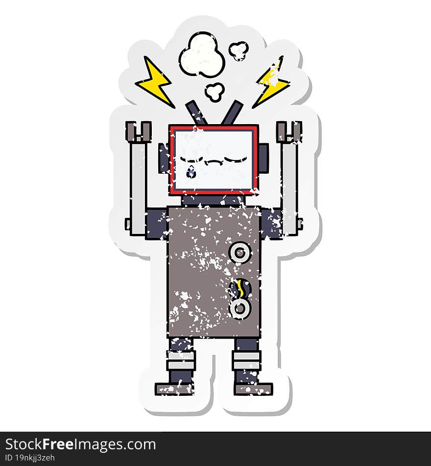 Distressed Sticker Of A Cute Cartoon Robot