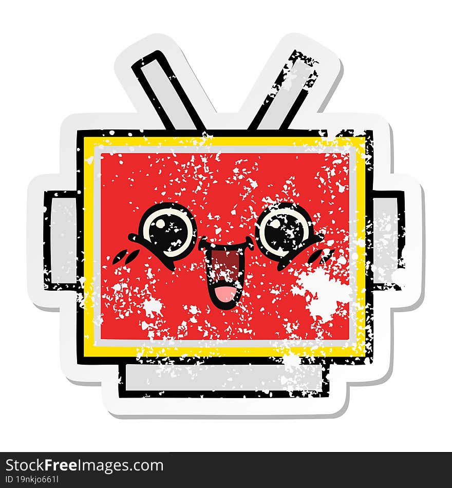 distressed sticker of a cute cartoon robot head