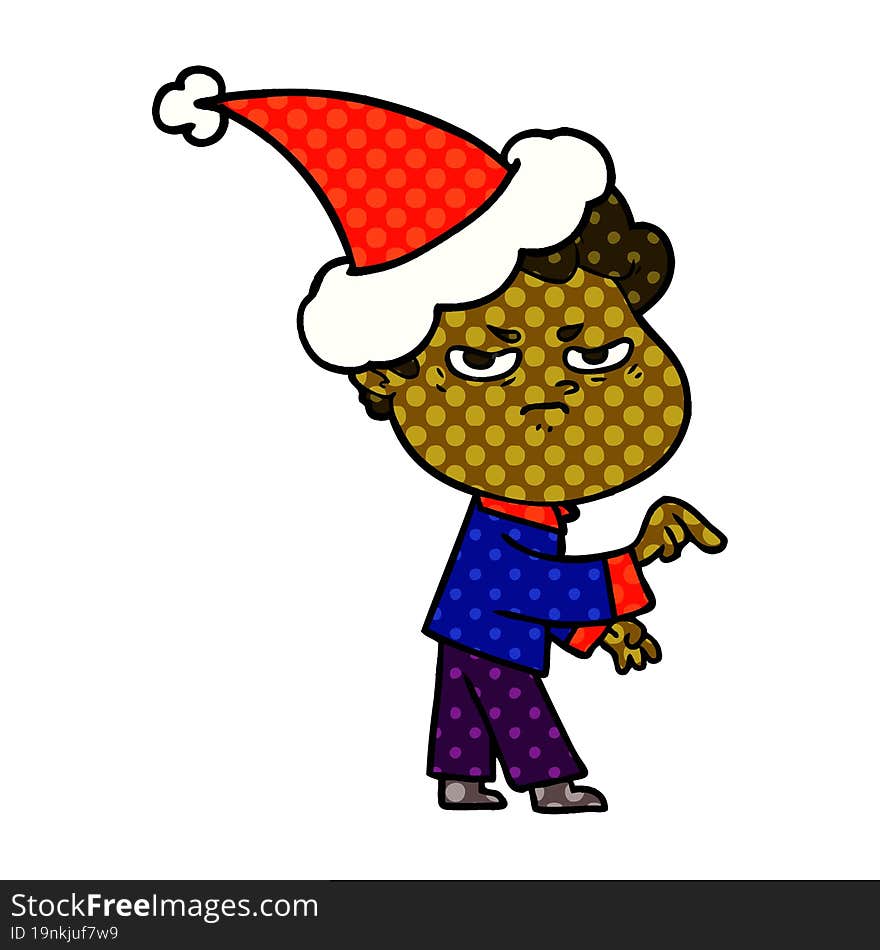 comic book style illustration of a angry man wearing santa hat