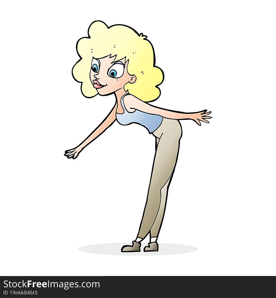 cartoon woman reaching to pick something up