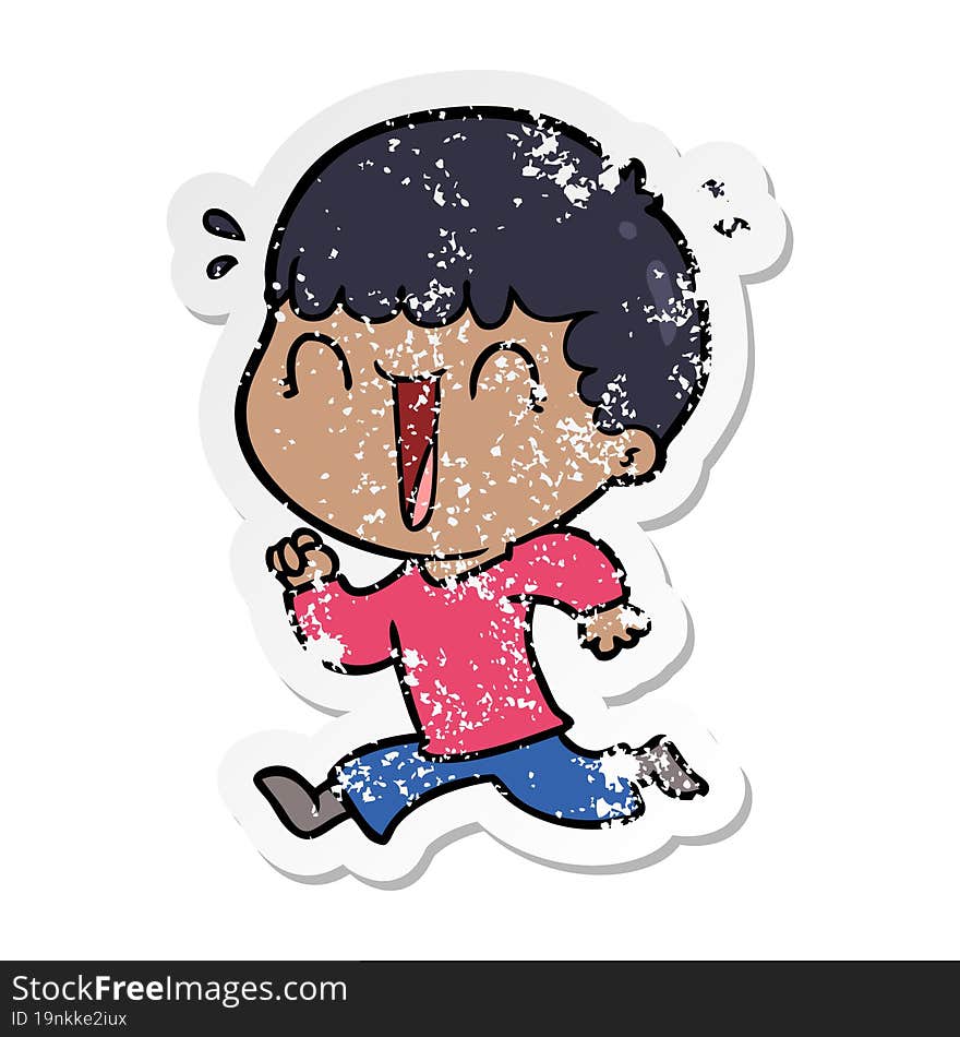 Distressed Sticker Of A Laughing Cartoon Man