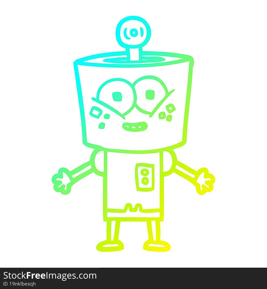 cold gradient line drawing happy cartoon robot