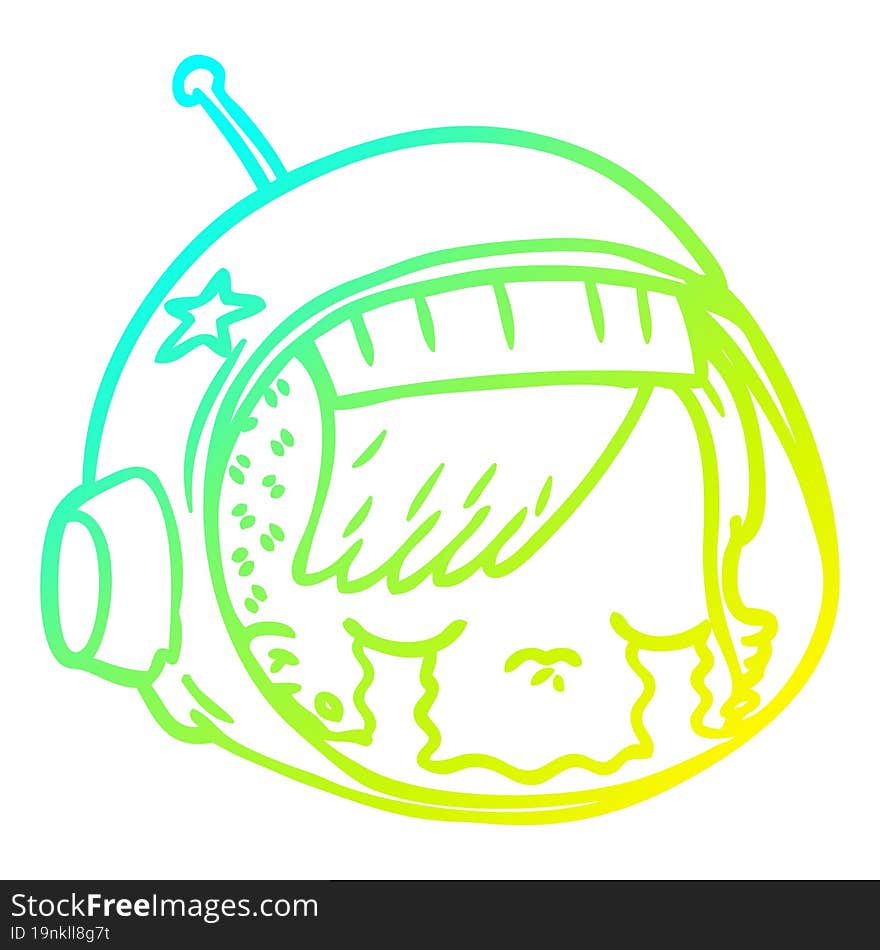 cold gradient line drawing cartoon astronaut face crying