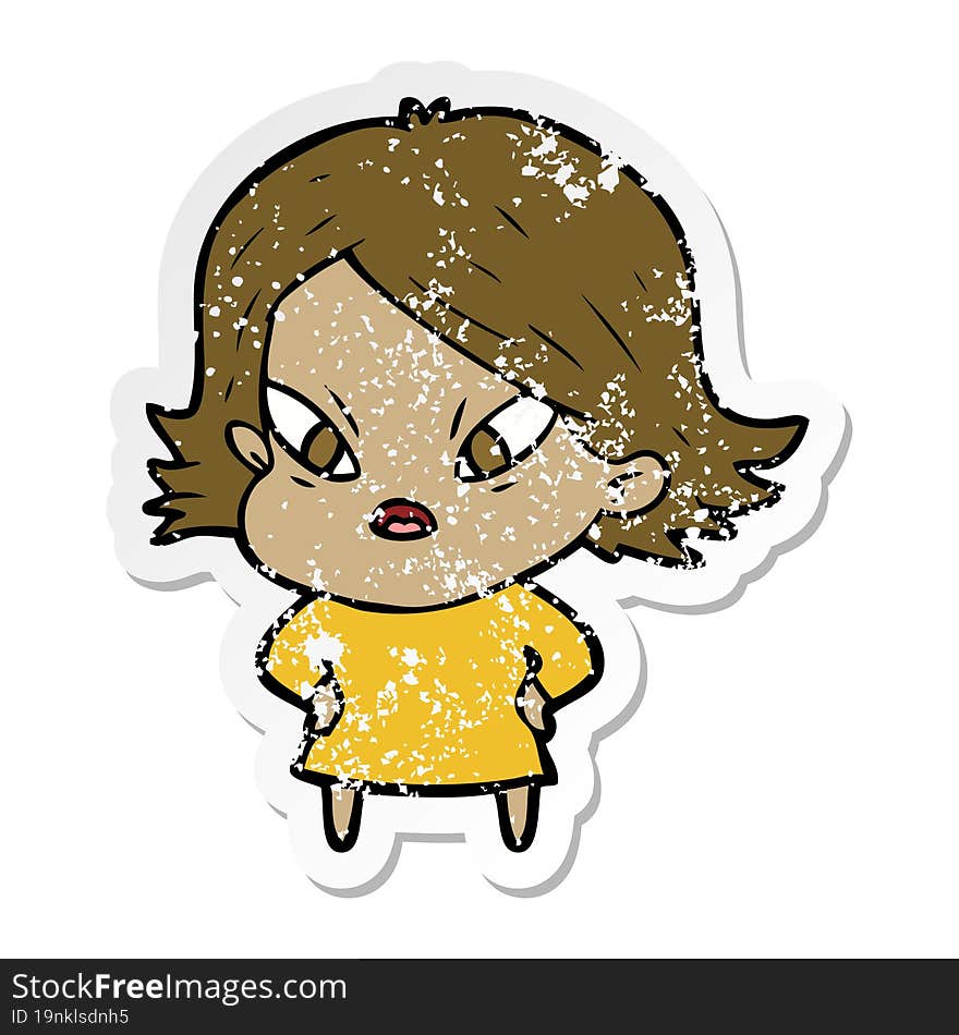 distressed sticker of a cartoon stressed woman