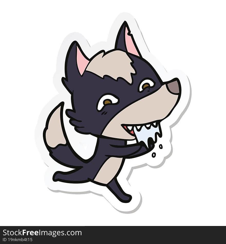 Sticker Of A Cartoon Hungry Wolf