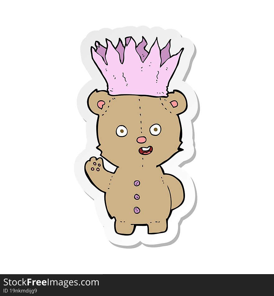 sticker of a cartoon teddy bear wearing paper crown