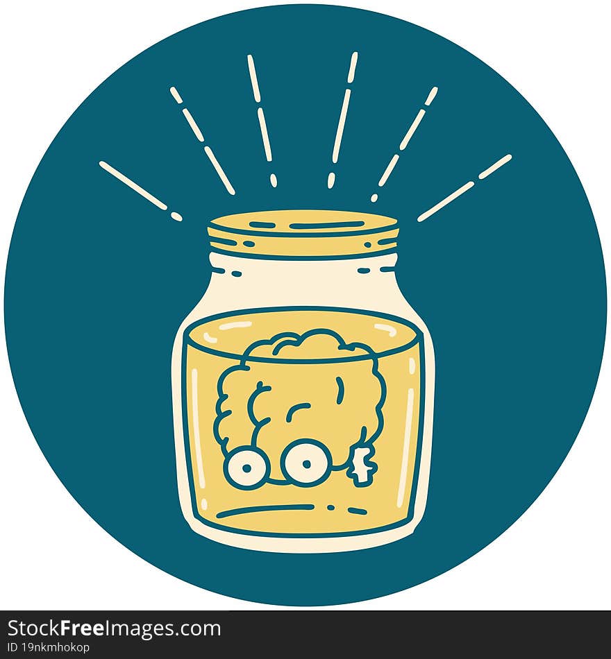 Icon Of Tattoo Style Brain In Jar