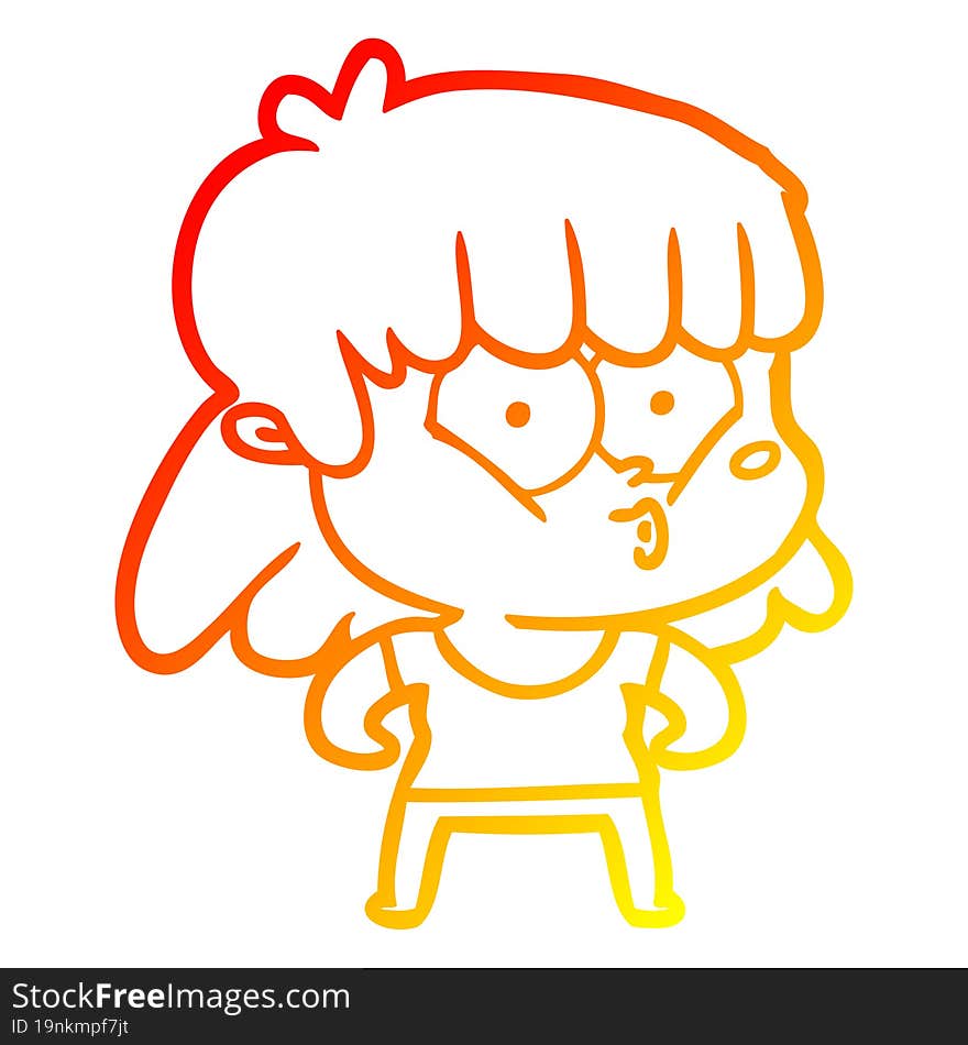 warm gradient line drawing cartoon whistling girl