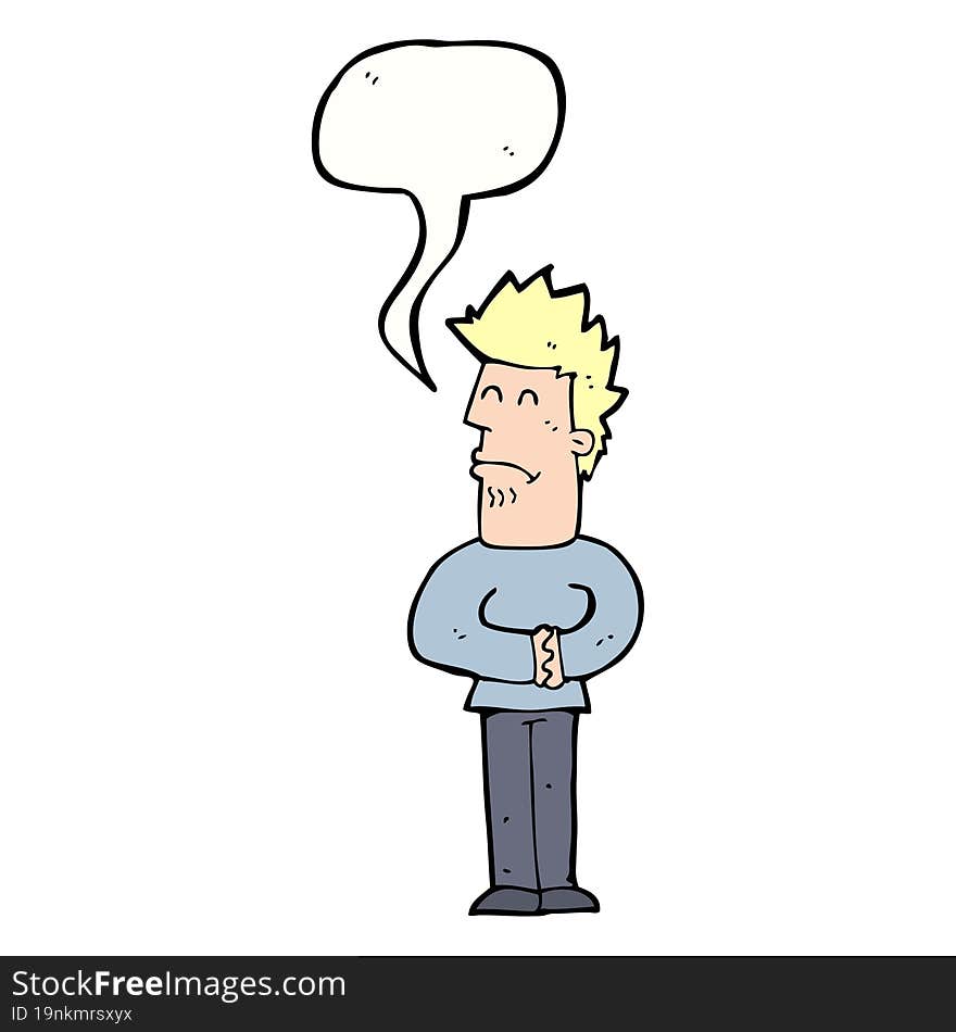 cartoon nervous man with speech bubble