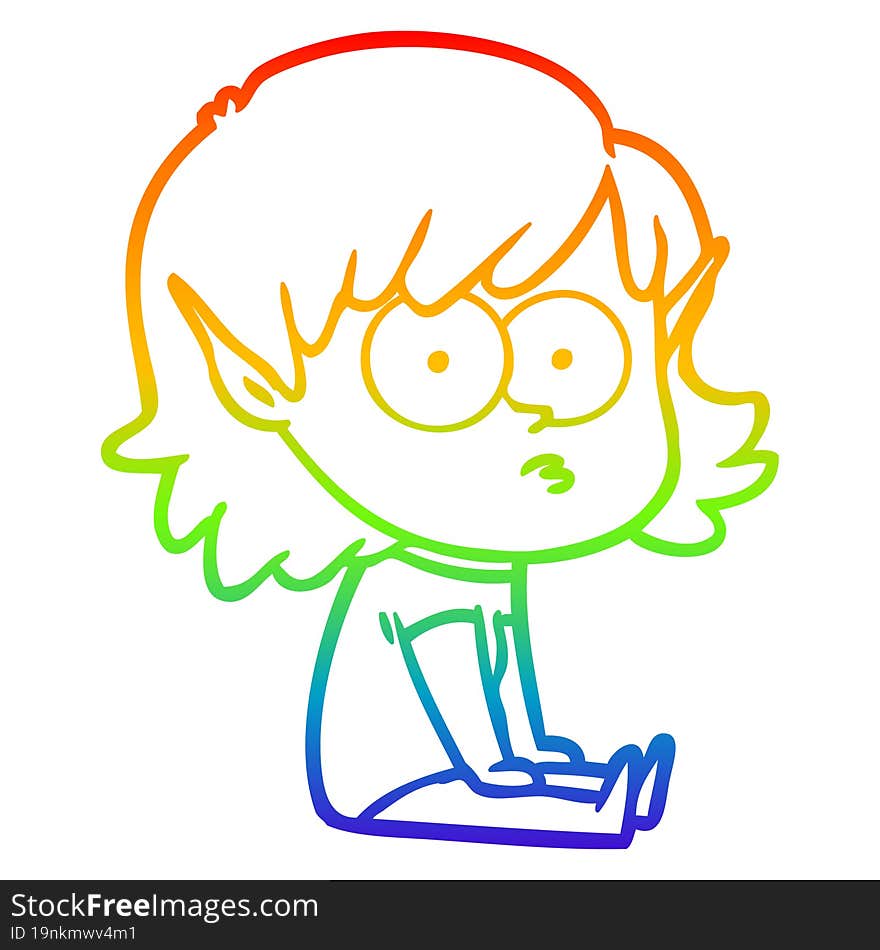 rainbow gradient line drawing cartoon elf girl staring