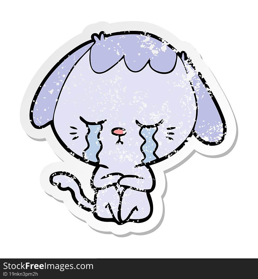 distressed sticker of a cartoon crying dog