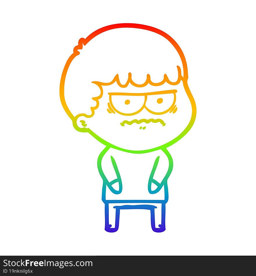 rainbow gradient line drawing cartoon annoyed man