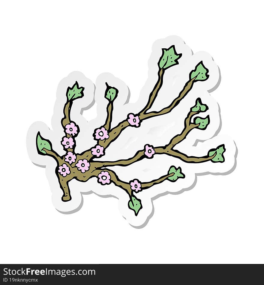 sticker of a cartoon flowering branch