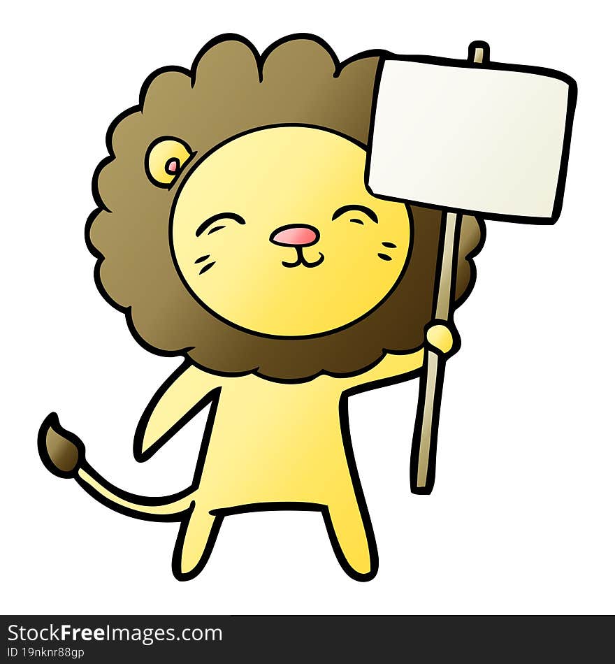 cartoon lion with protest sign. cartoon lion with protest sign