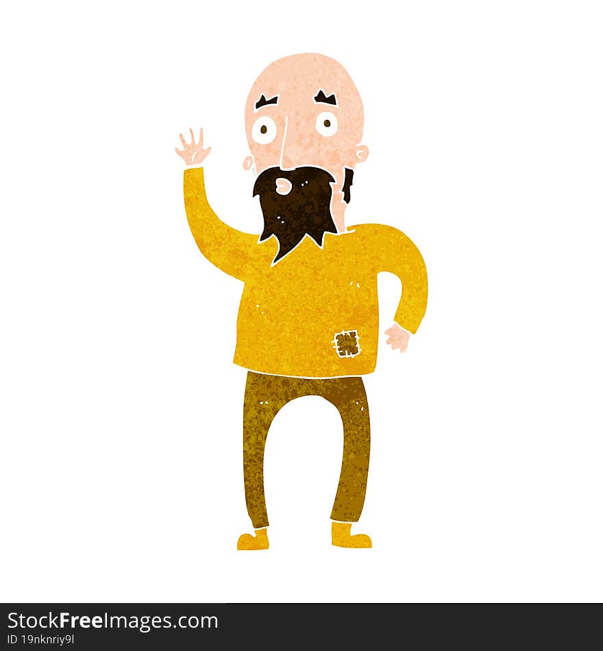 cartoon bearded man waving