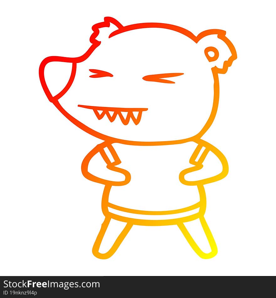 warm gradient line drawing angry bear cartoon in t shirt