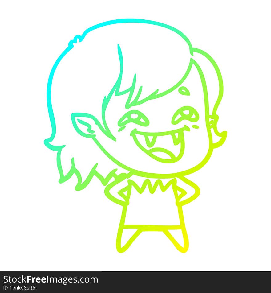 cold gradient line drawing of a cartoon laughing vampire girl