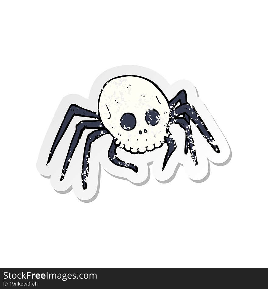 retro distressed sticker of a cartoon spooky halloween skull spider